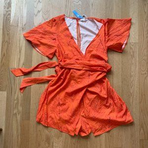 Plunge Tie Waist Orange Romper